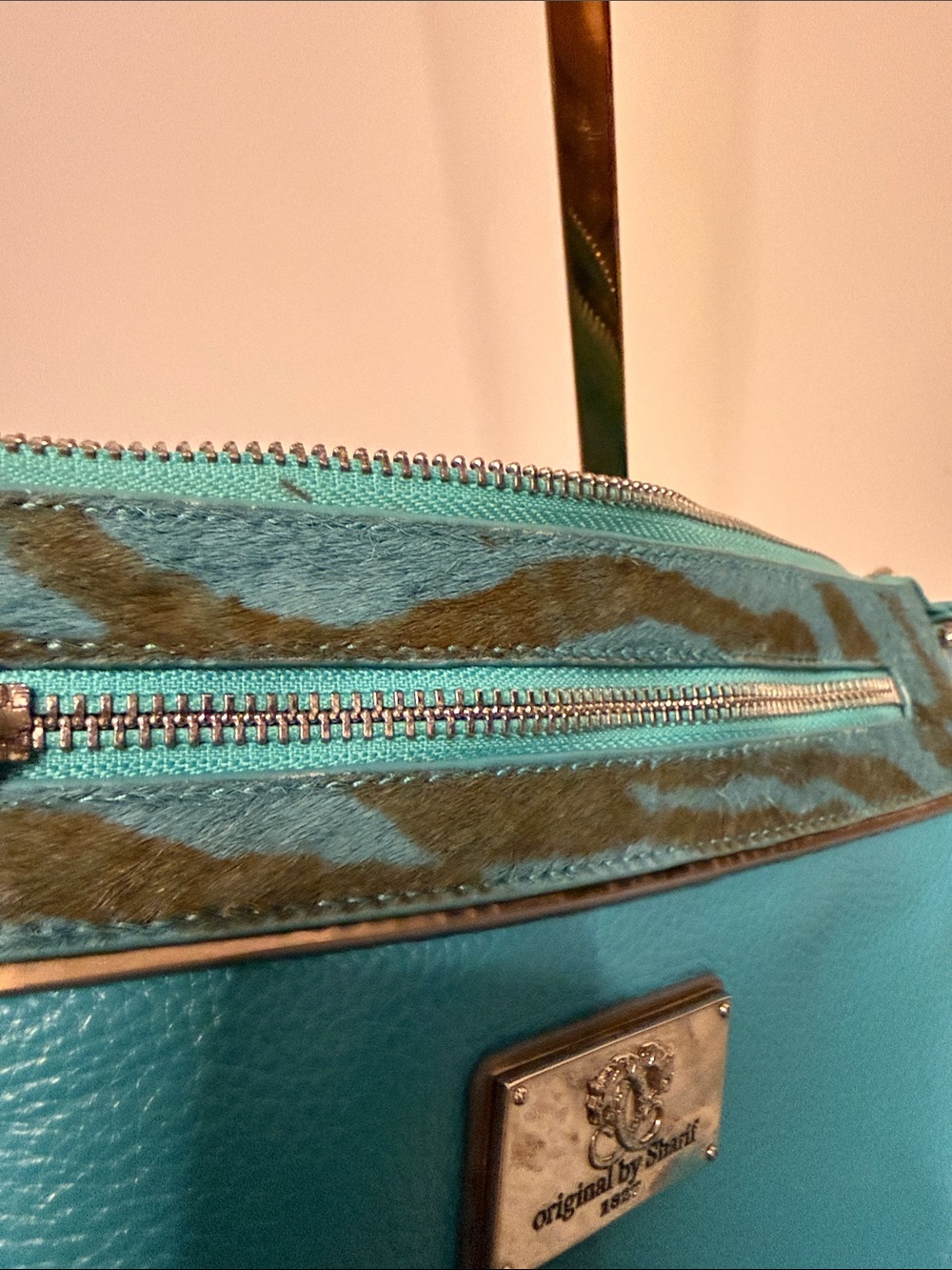 Sharif Turquoise Crossbody Shoulder Bag - hair on - Picture 3 of 10